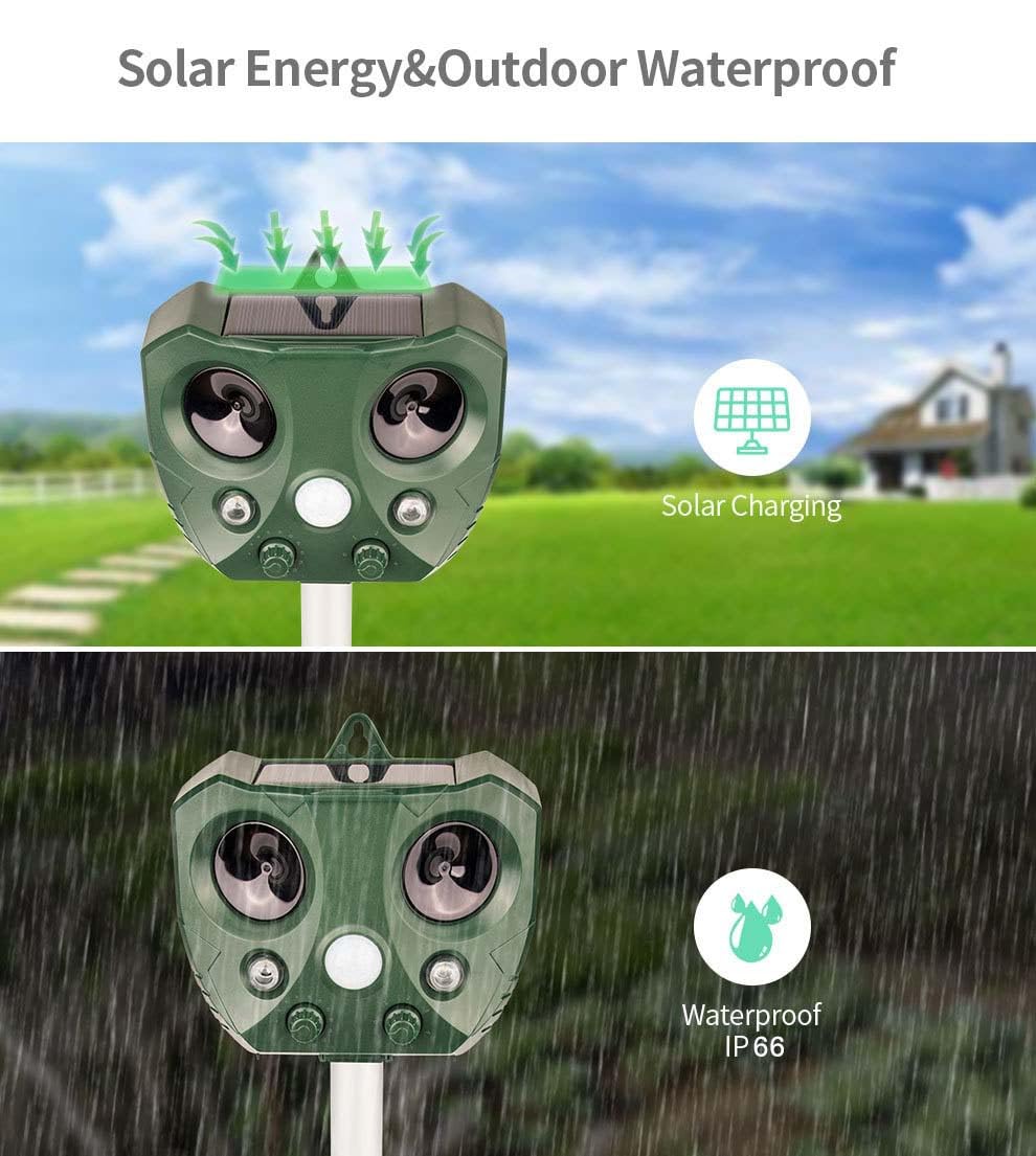 Repelente de Gatos, Repelente de Animales ultrasónico Solar Repelente de plagas al Aire Libre con Sensor de Movimiento y luz Intermitente para Gatos, Perros, pájaros, Ardillas,1pcs
