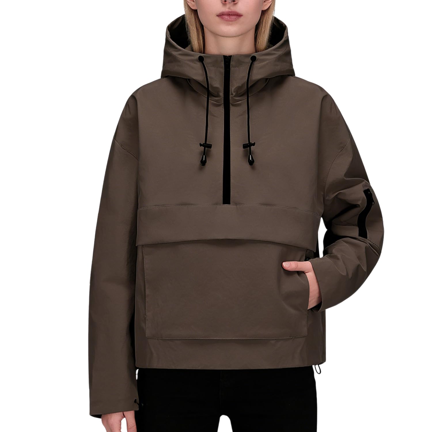 PUFFIT Damen Wasserdichte Regenjacke mit Kapuze, Oversized Leicht Atmungsaktive Windbreaker Jacke, Kapuzenpullover für Frauen Fahrrad Sport Outdoorjacke