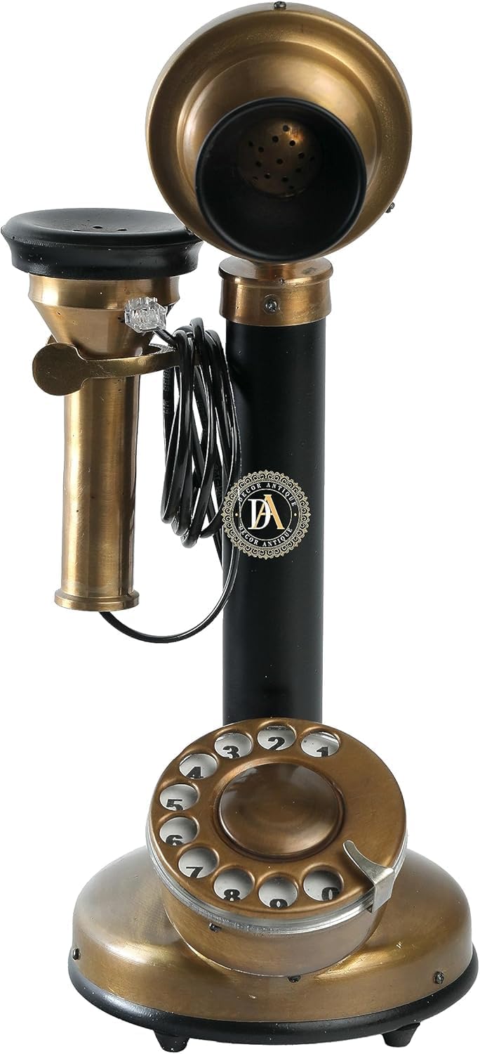 Table Top Landline Candlestick Telephone Handamde Vintage Phone Brass Black Decor (Black Antique)