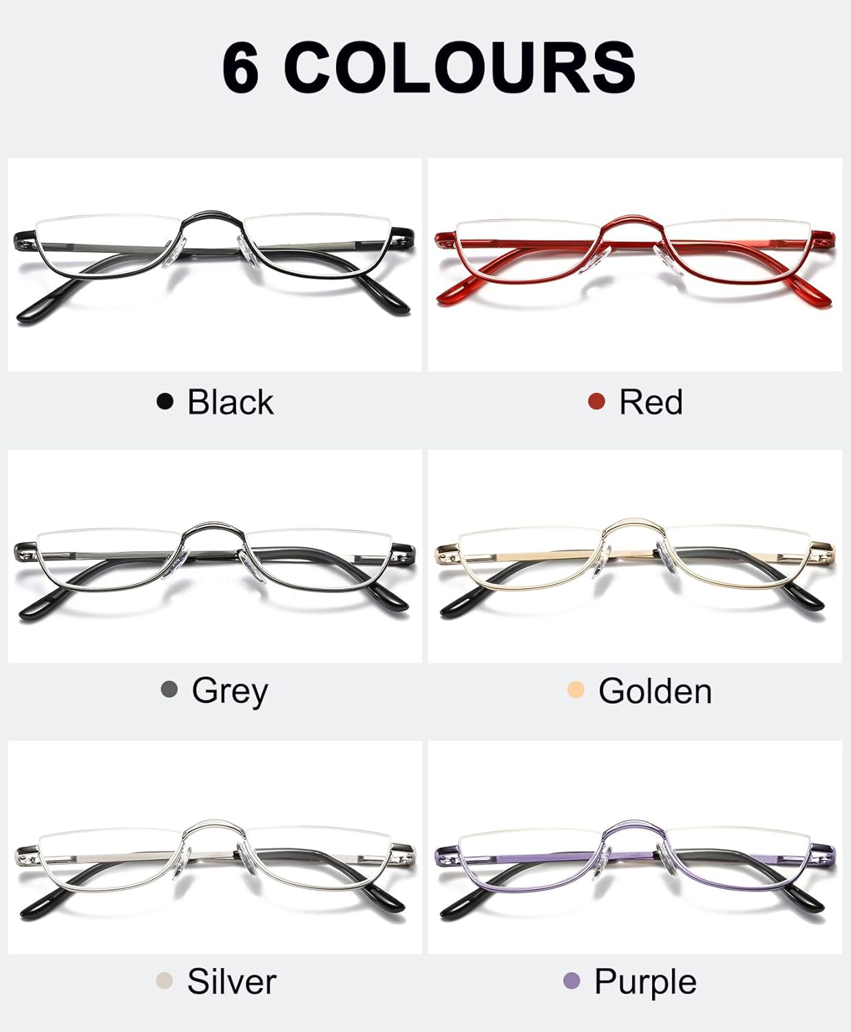 Half Moon Reading Glasses Men Women Half Rim Metal Frame Spring Hinge Retro Stylish Slim Computer Readers