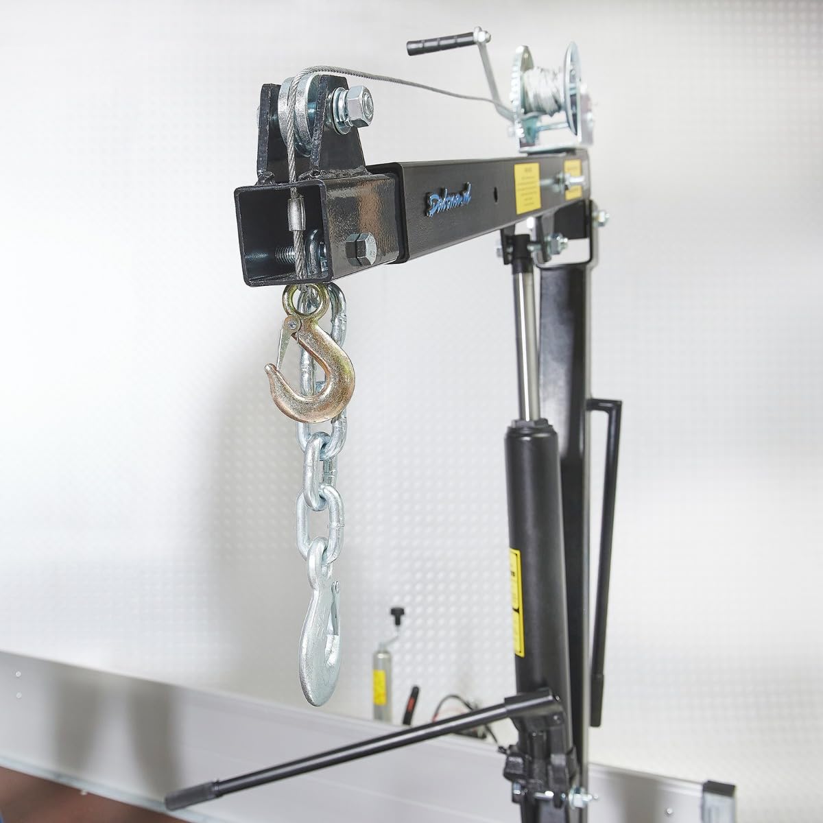Datona Anhängerkran mit Handwinde XL 800 kg - hydraulischer Ladekran 360° drehbar, 9,5 m Seilwinde, 200 cm Hubhöhe, Montageplatte 26,5 cm - Schwarz