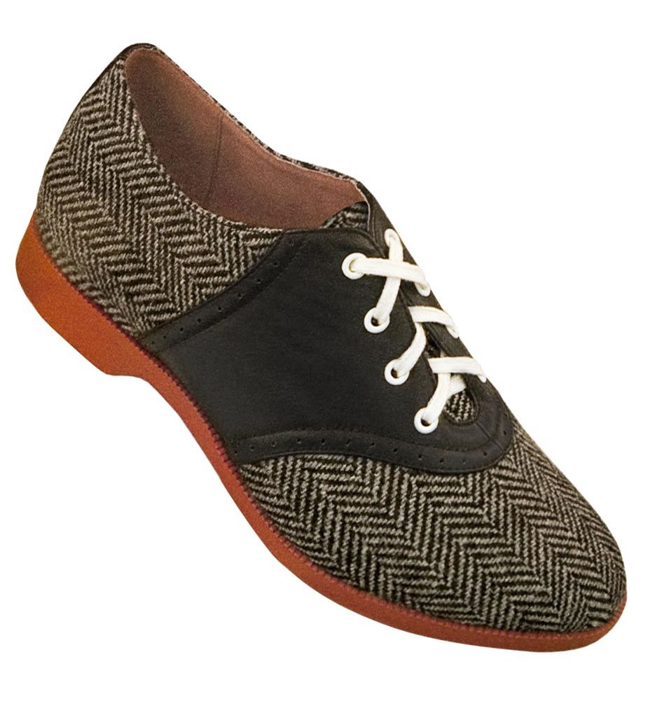 Aris Allen 1950s Women's Two-Tone Herringbone Saddle Shoes