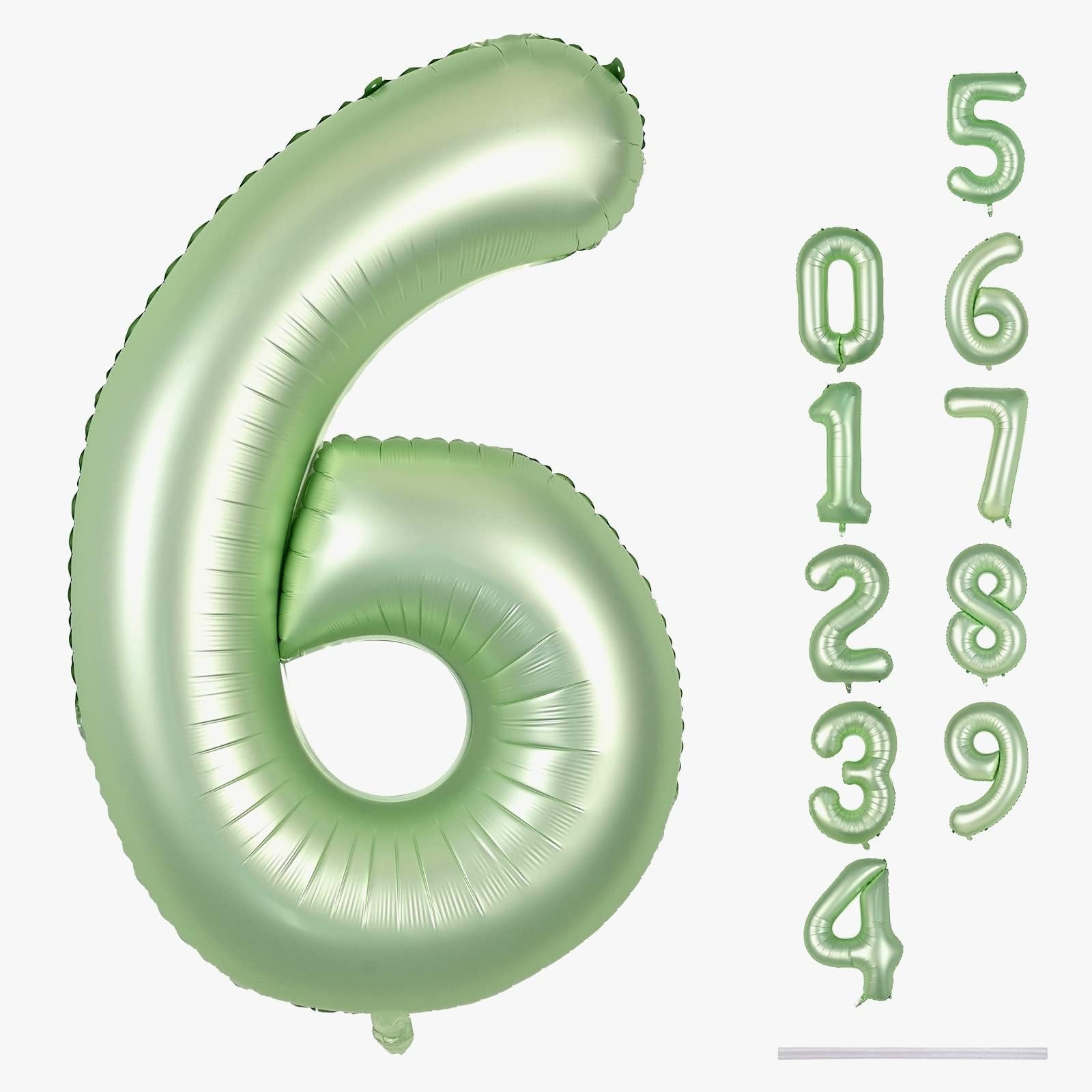 Sage Green Number 6 Balloons, 40 In Large Olive Green Number 6 Foil Helium Balloons for Girls Women, Self Inflating Number Balloons 0-9 for Men Boys