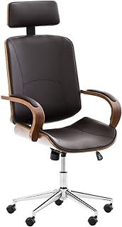 Silla De Oficina Dayton con Estructura De Madera & Tapizado En Cuero PU I Silla Ejecutiva con Base De Metal I Silla Ergónomica I Color:, Color:Nuez/marrón