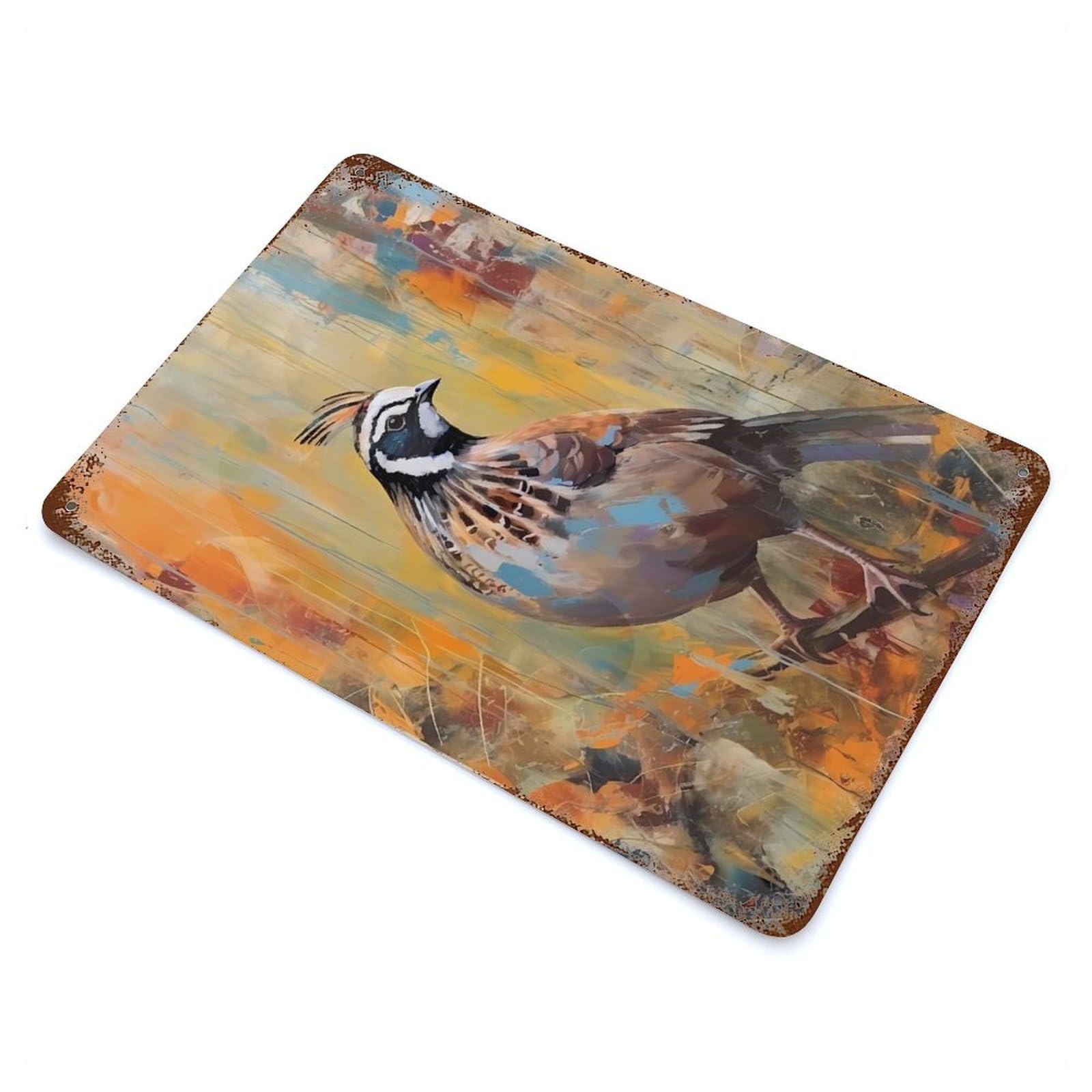 Quail Painting Rust Effect Tin Sign 11.8"x7.9", Ideal for Farmhouse, Kitchen And Entryway Decor