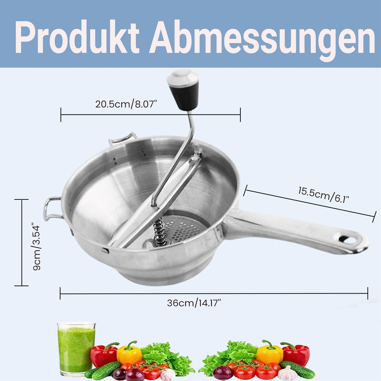 Passiergerät mit 3 Passiersieb,Manuelle Kartoffelstampfer Edelstahl,Classic Potato Masher,Kartoffelpresse Edelstahl,Passiermühle Gemüsemühle,für Soße, Kartoffelpüree,Marmelade