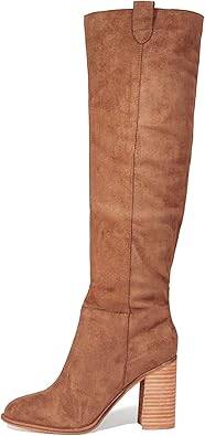 Erocalli Suede Knee-High Boots Fall Boot For Women Chunky Block High Heel Slouch Fashion Boot Round Toe Side Zipper