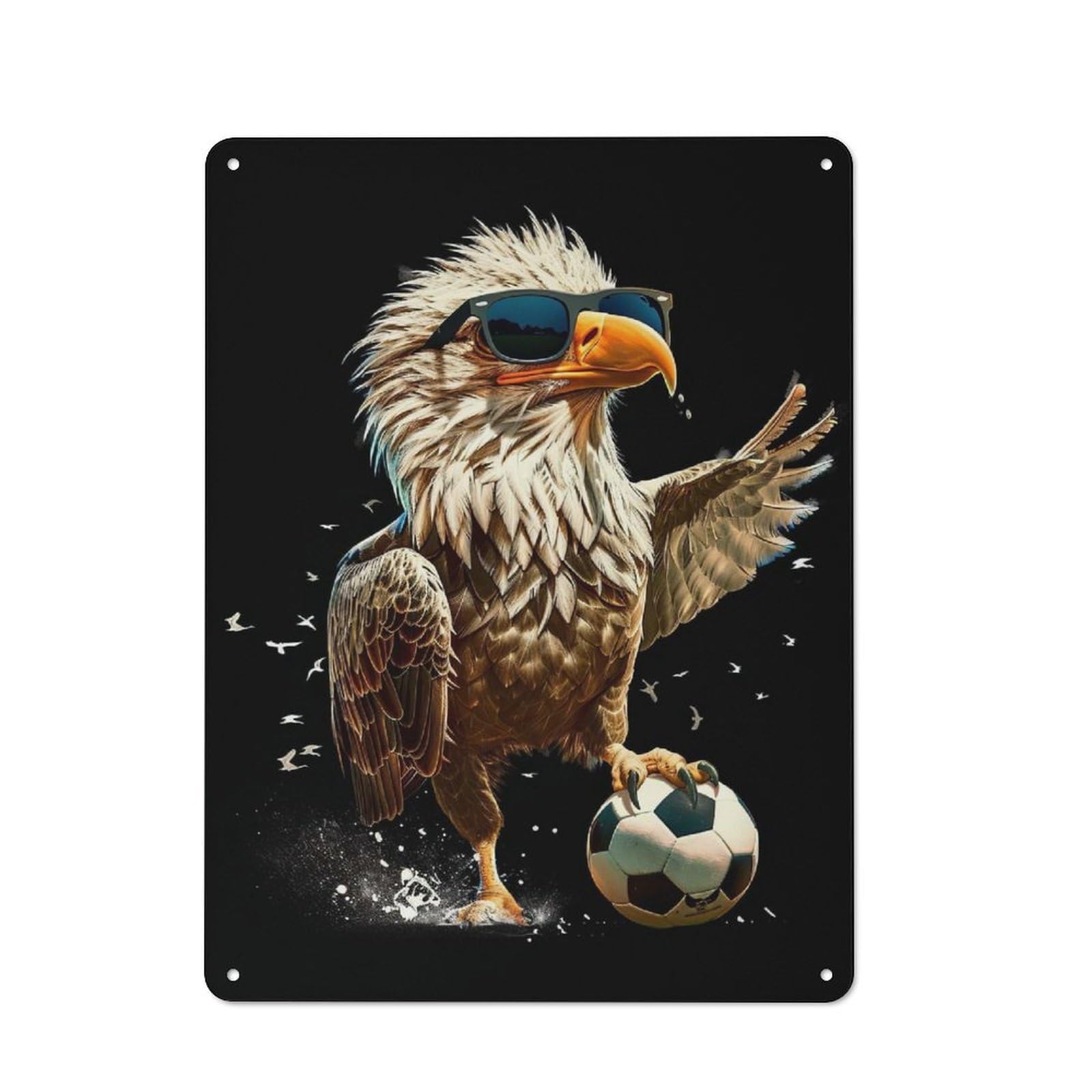 Junmoney Cool Eagle Soccer Player 40X30cm Retro Metal Plaque With For Garage Or Workshop, Housewarming Present For People Styling Garage And Workshop