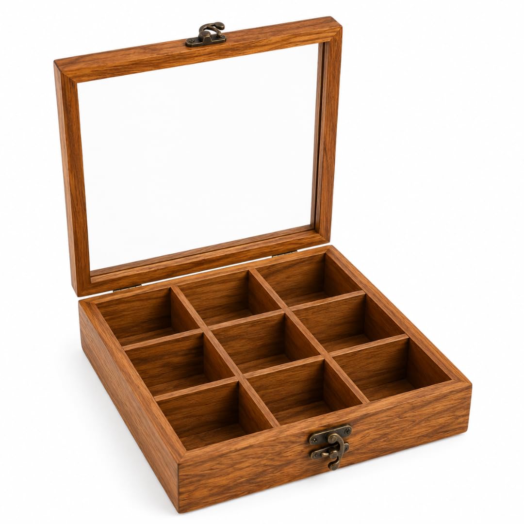 BIGNAY Masala Box with Compartments | Kitchen Spice Storage Box with Lid | Multipurpose Spice Organizer for Herbs, Seasonings, Dry Fruits & Condiments (9 Compartments Box)