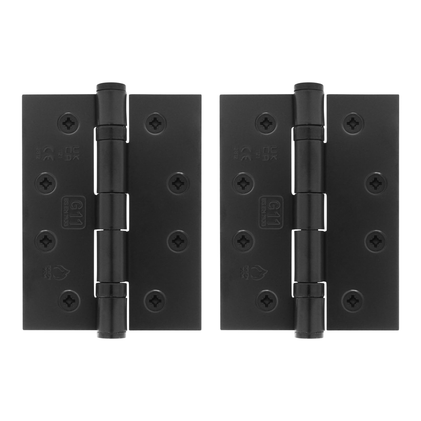 EAI Matt Black Door Hinges, 102mm / 4 Inch, 1 Pair Fire Rated