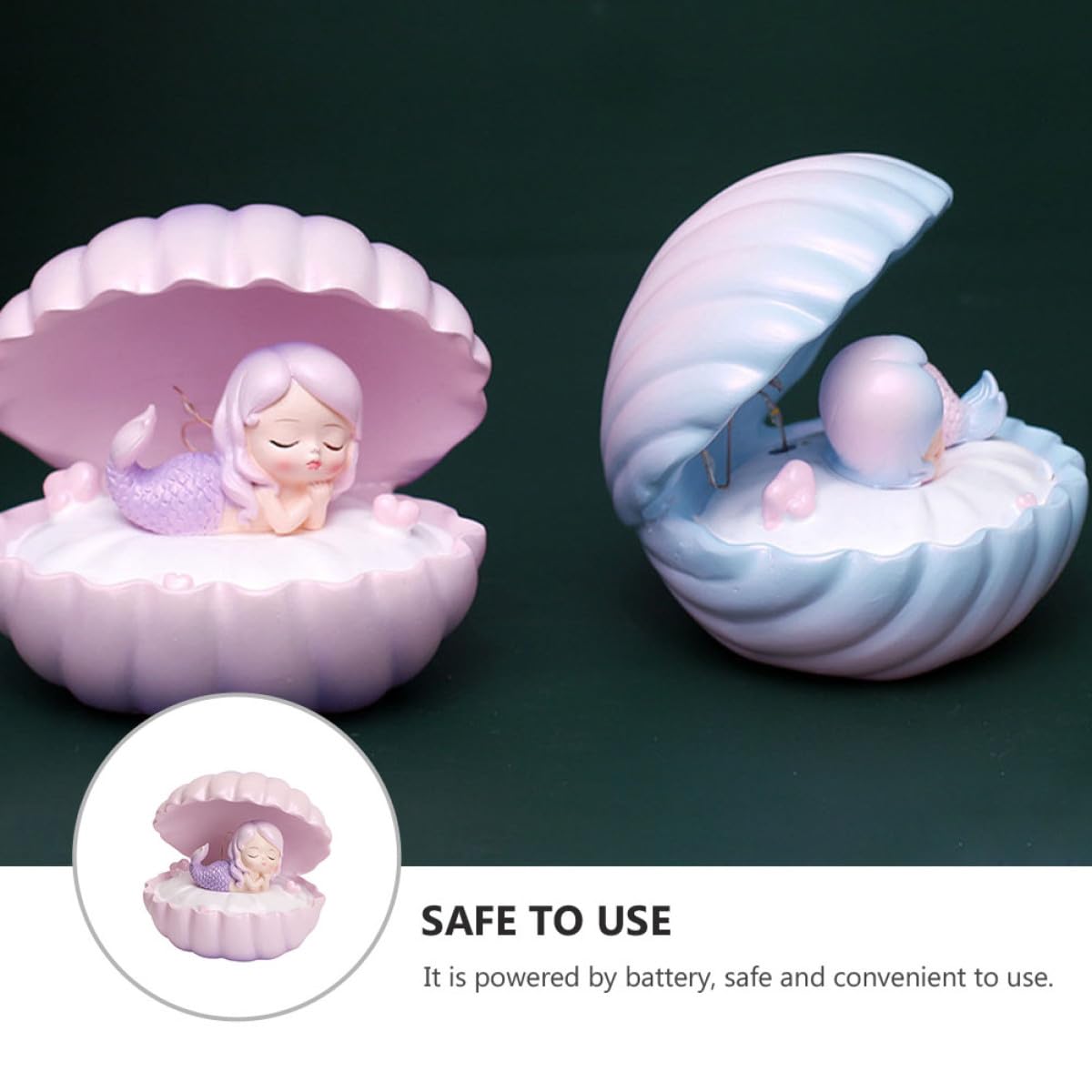 Lámpara de Noche de Sirena Única de Resina Rosa, 1 | Lamparas de Noche, Adorno Artesanal de Resina, Concha Sirena, Funciona Pila Botón Incluida Color Aleatorio