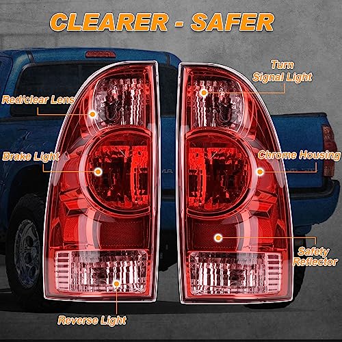 Image of Tail Lights Compatible With 2005-2015 Toyota Tacoma (Halogen Red) | Driver and Passenger Side,w / Bulb and Harness,Taillights Rear Brake Lamp Signal Assembly