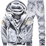 Men's Winter Fleece Tracksuit Soft Thick Hooded Jogging Sweat Suits Warm Coats Grey-XL