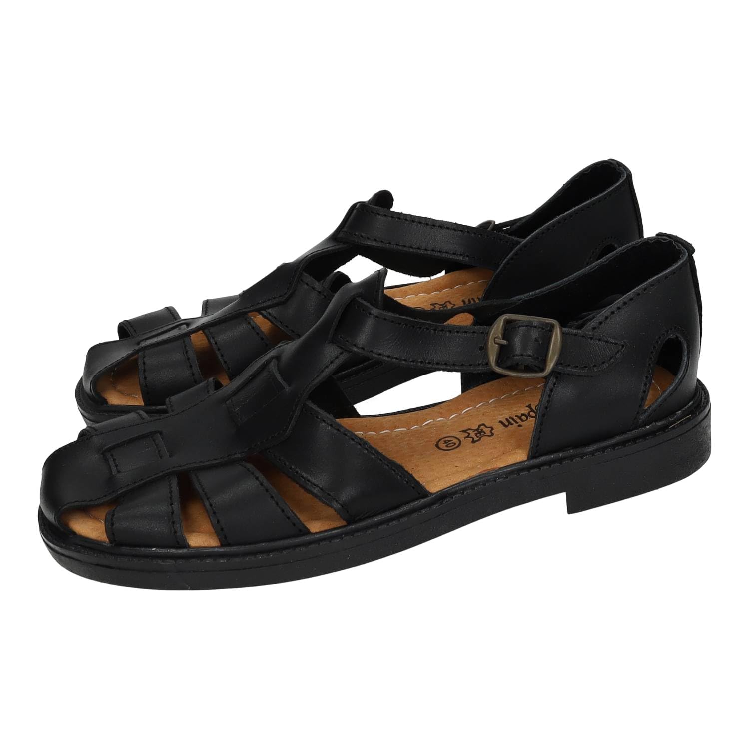 Made IN Spain 58 Cangrejera de Piel Negro con Hebilla, Plantilla cómoda y tacón 2,5 cm, Ideal para días calurosos Hombre Sandalias
