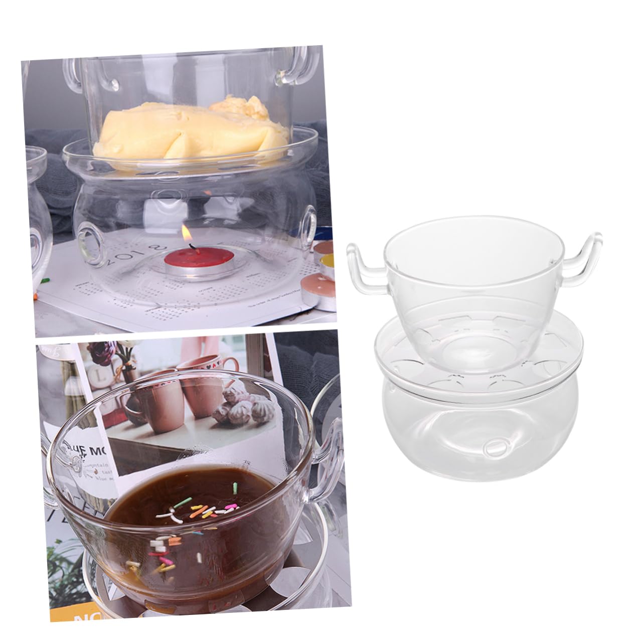 VALICLUD 1Set Pentola Trapezoidale per Fonduta e Scioglimento e Cioccolato per Feste Include Base e Design per Ustioni