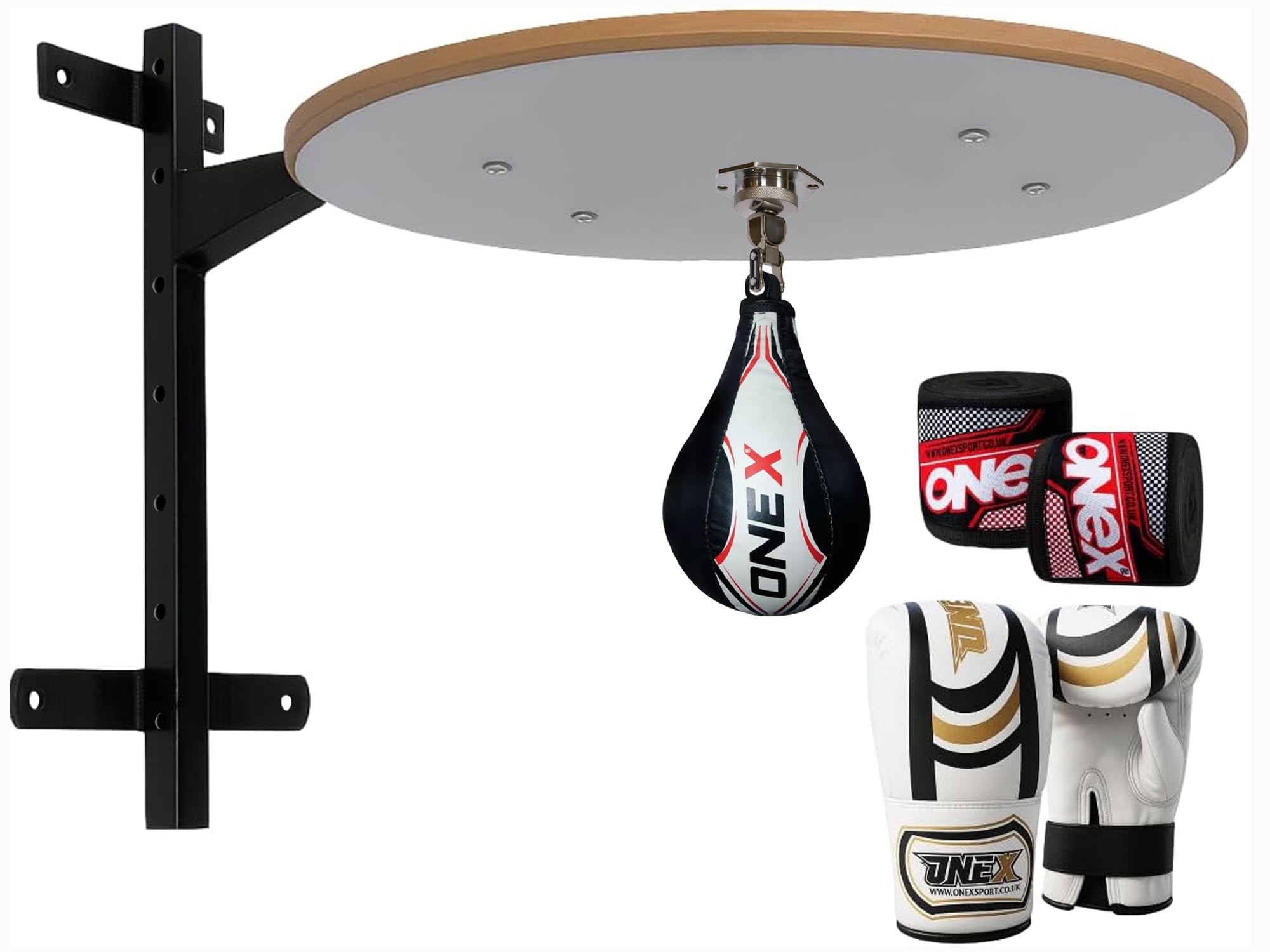 ONEX Adjustable Speed Bag Platform Boxing Speedball Set – Wall Mount Punch Speed Ball with Gloves, Hand Wraps, Skipping Rope, Hand Gripper, Mouth Guard – Reflex Training for Fitness & Coordination