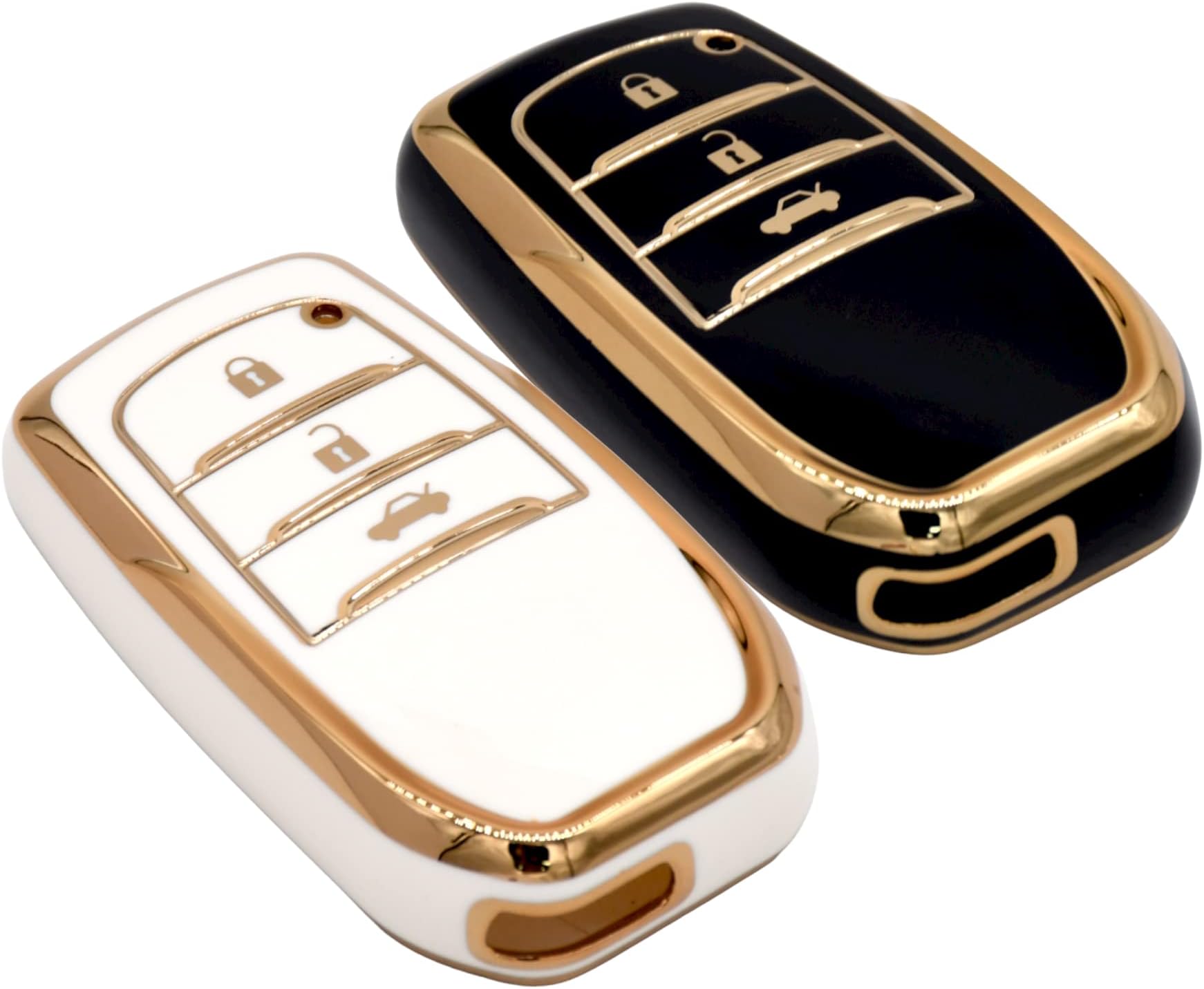 KMH - TPU Gold Car Key Cover Compatible with Compatible with Fortuner, Innova Crysta,Fortuner Facelift 2021, Fortuner Legender 2021 3 Button Smart Key Cover (Pack of 2, Black-White)