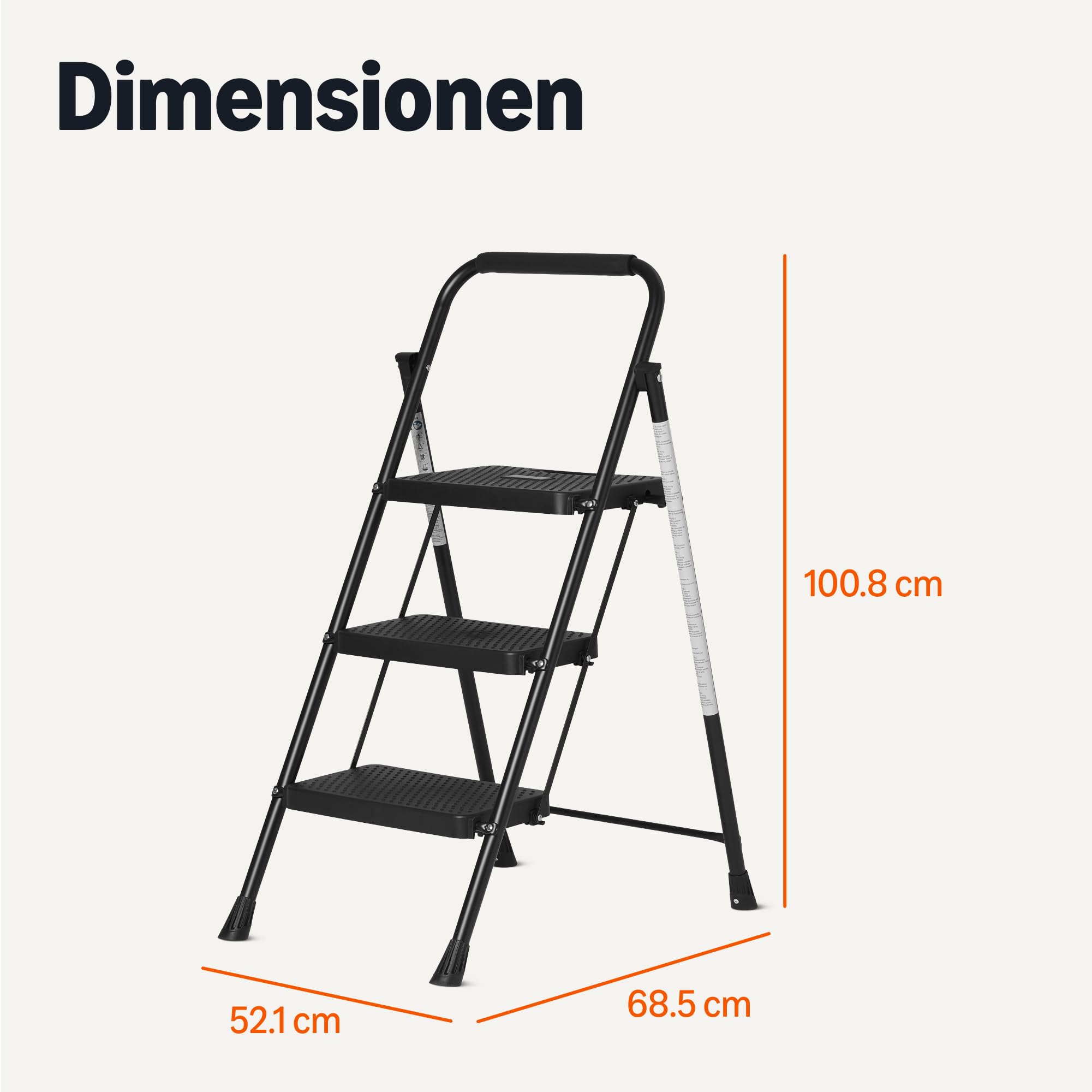 Amazon Basics Klapptritt 3 Stufen, Stahlkonstruktion mit Rutschfesten Füßen, Maximale Belastbarkeit 150kg, Höhe 100,8 cm (Ausgeklappt), Schwarz