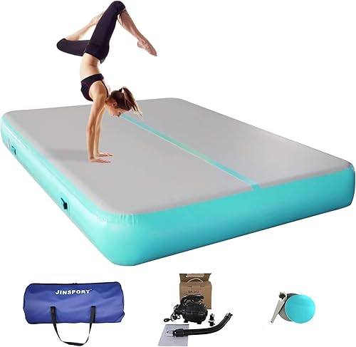 Miniatura 7 de JINSPORT Colchoneta de gimnasia para acrobacias, 10131620 pies, con bomba de aire eléctrica, almohadilla gruesa inflable, equilibrio de choque de