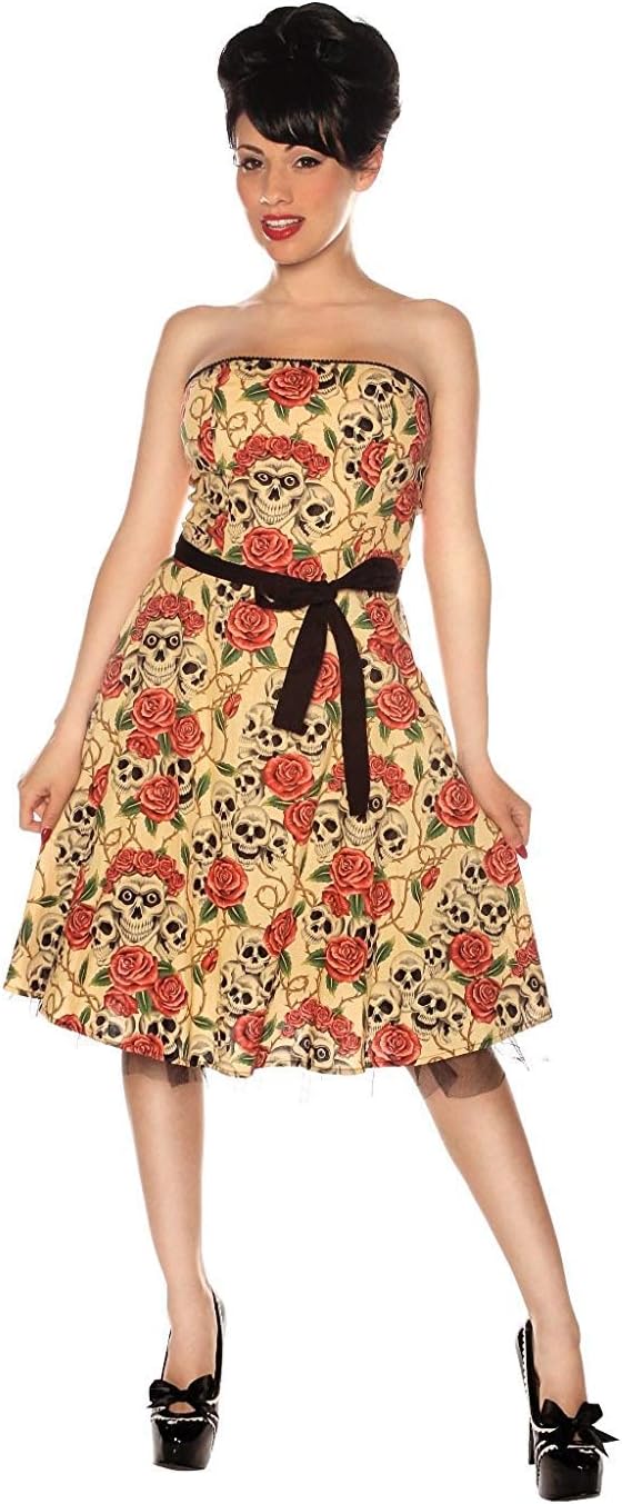 Folter Clothing Strapless Forever Yours Dress in Skull Rose Tattoo Flash Print