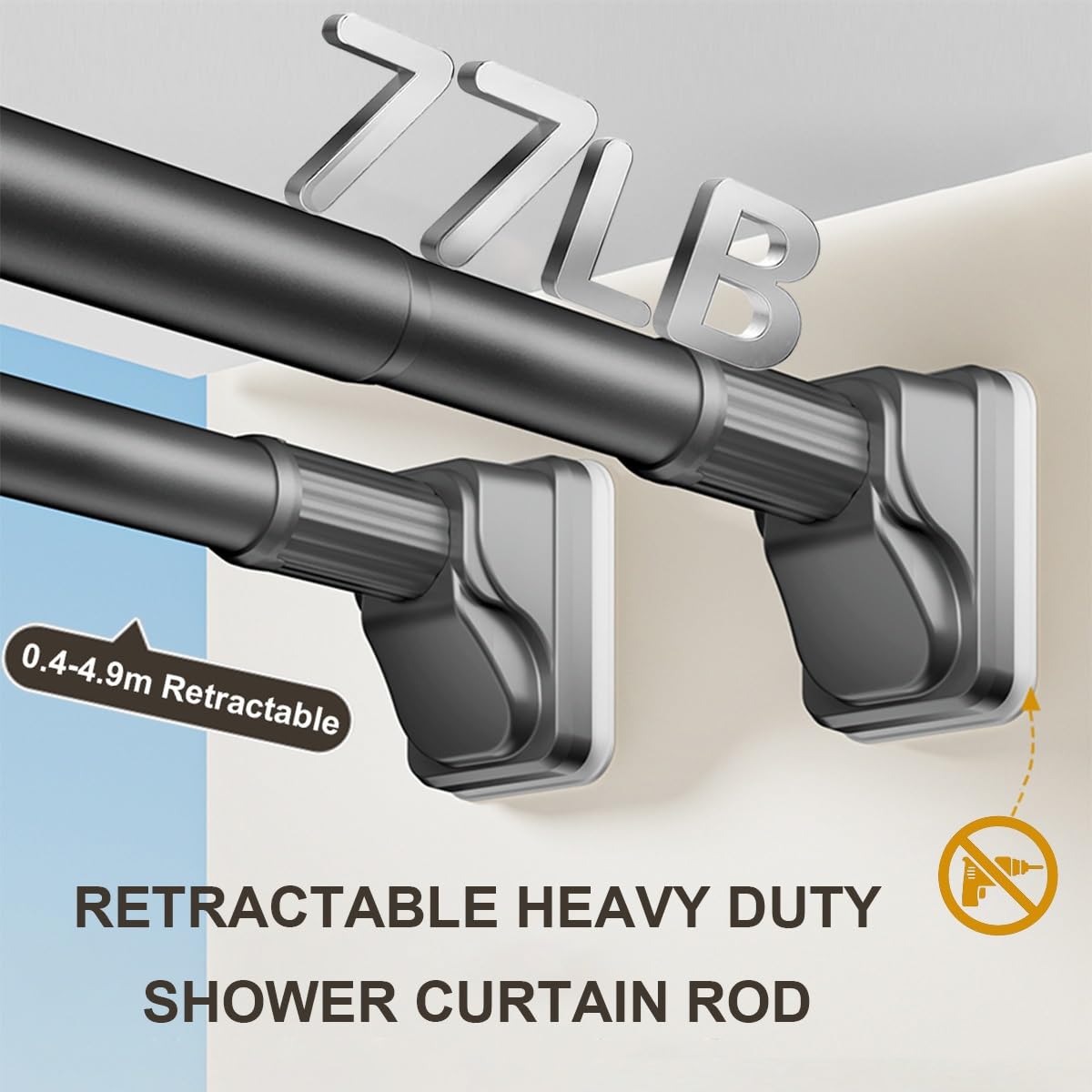 Barra de ducha ajustable sin taladro, 40490 cm, acero inoxidable para baño, cocina y puerta, color blanco, 420490 cm, fácil de instalar