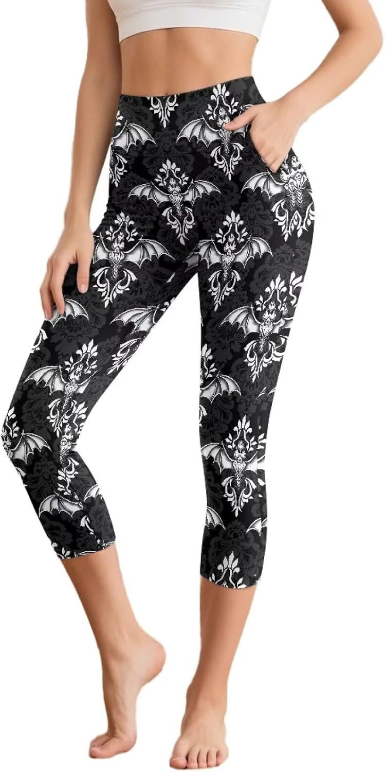 Trippy Mushroom Women's Carpi Leggings Hawaii Flowers High Waisted Yoga Pants with Pockets Butt Scrunch Leggings