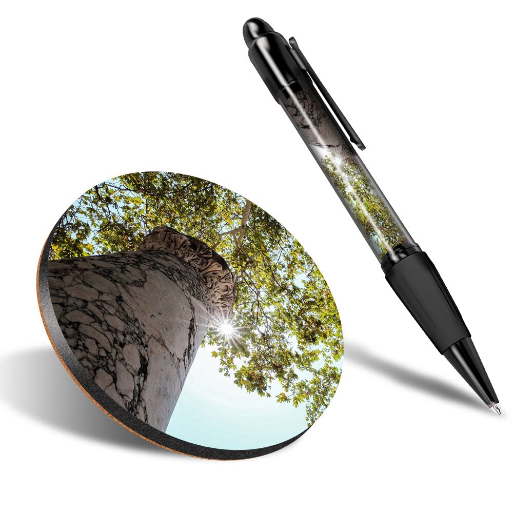 DV DESIGN1 x Eco Round Coaster & 1 Pen Set - Ancient Greek Kos Greece Drink Cup Mug Glass Table Protection Mat #3038