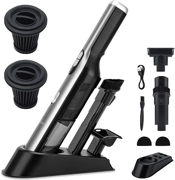 Handheld Vacuum Cordless Car Vacuum Cleaner with 18KPa Powerful Suction, Portable Chargeable Handy Vac with LED Front Light & Storage Dock, Dust Buster for Office Home, Pet Brush for Pet Hair, Gray