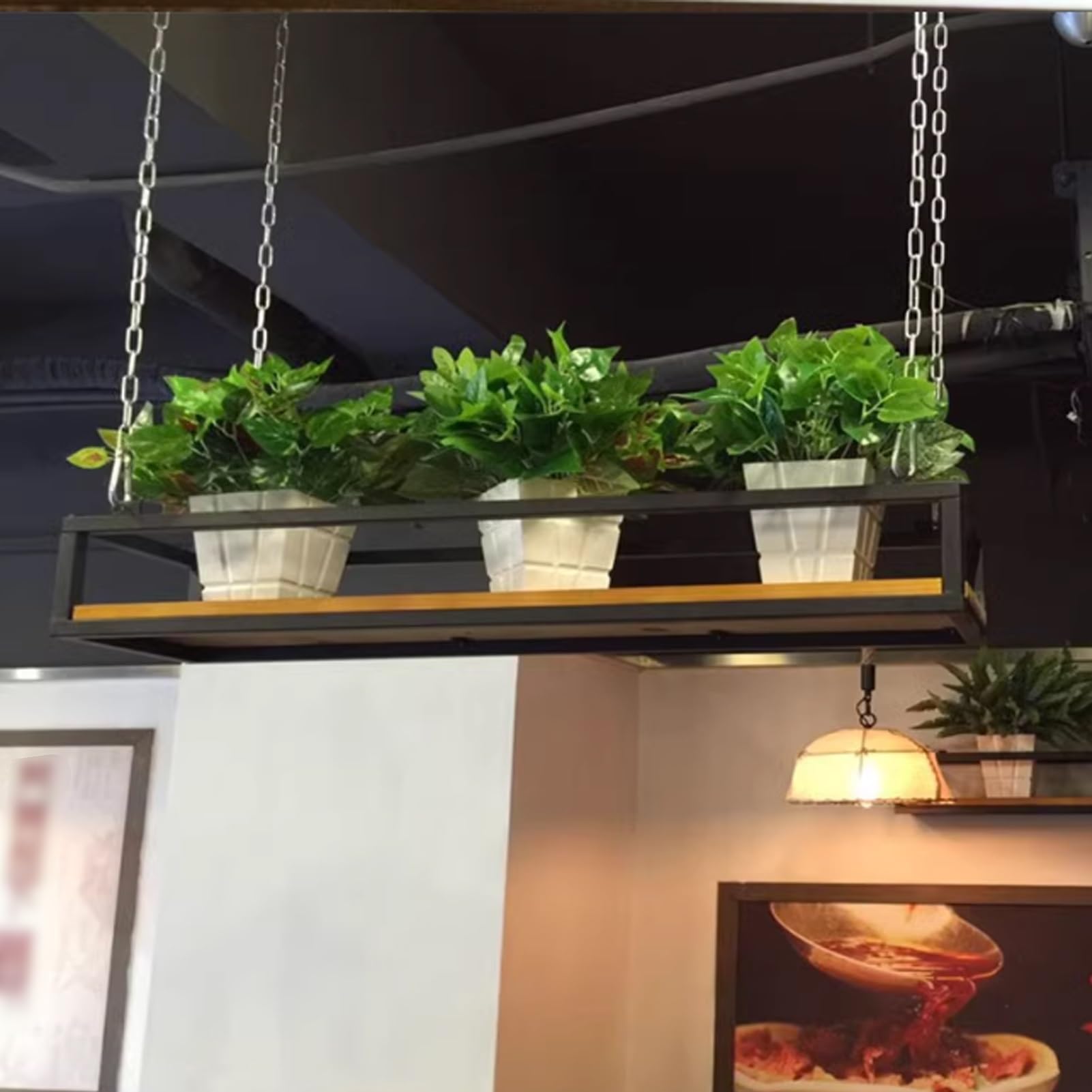 Étagère suspendue au plafond en fer pour pots de fleurs et cuisine