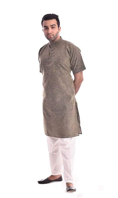 Buy Royal Kurta Mens Linen Half Sleeve Kurta Pyjama Brown At