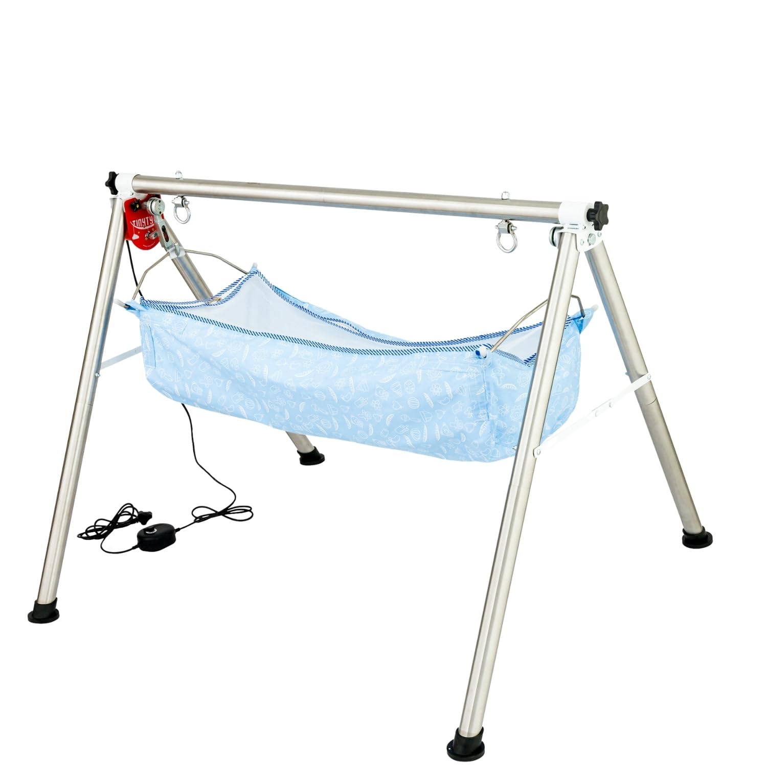 TINYTYKE Automatic Cradle for Baby - Electric Swing w/Adjustable Speed - Semi-Foldable Frame with Blue Cradle Cloth & Mosquito Net - Baby Palna/Jhula for Kids of 0 to 3 Years - Carry Upto 20kgs