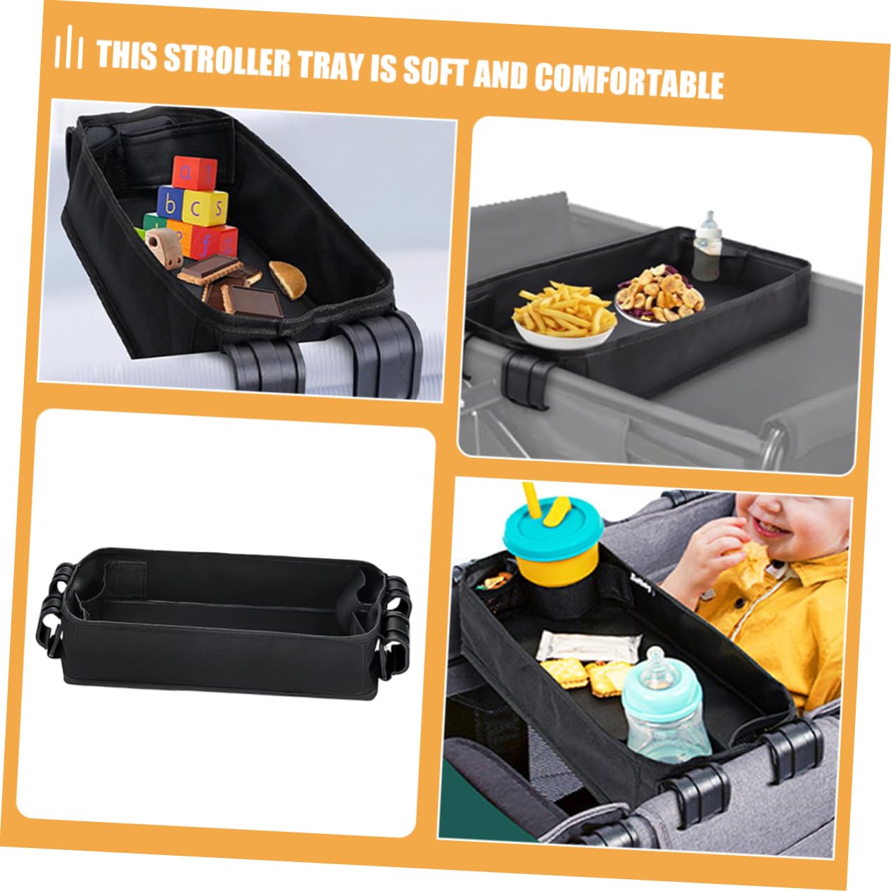 Supvox Universelles Kinderwagen Snack Tray Abnehmbarer Organizer Für Junge Mädchen Und Kleinkinder Mit Verstellbarem Halter Rutschfest Und Leicht Für Unterwegs Schwarz