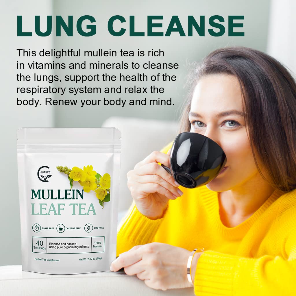 Mullein Leaf Tea Bags - Lungs Cleanse and Respiratory Support, Herbal Teas, Caffeine Free, 40 Tea Bags - Image 3