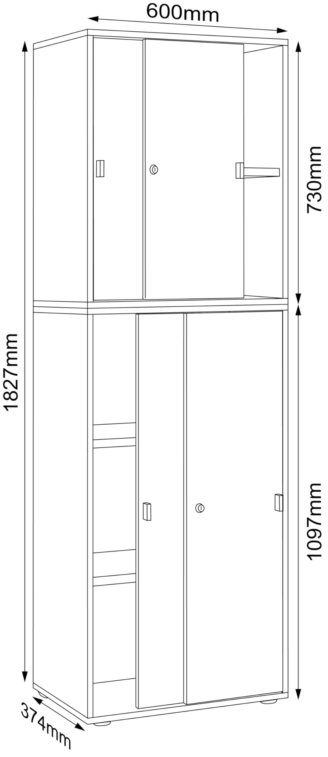 VCM Holz Büroschrank Ordner Aktenschrank Büromöbel Schrank Salia 5-Fach Breite 60 cm Schiebetüren