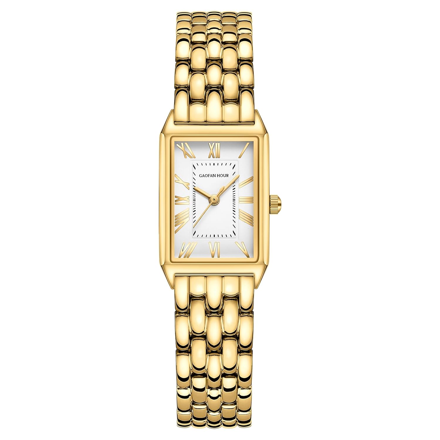 GAOFAN HOUR Gold Watches for Women with Vintage Rectangular Case White Roman Dial Stainless Steel Band Adjustment Tool