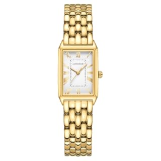 GAOFAN HOUR Relojes de oro para mujeres con caja rectangular vintage, esfera romana blanca, banda de acero inoxidable, herramienta de ajuste incluida, resistente al agua