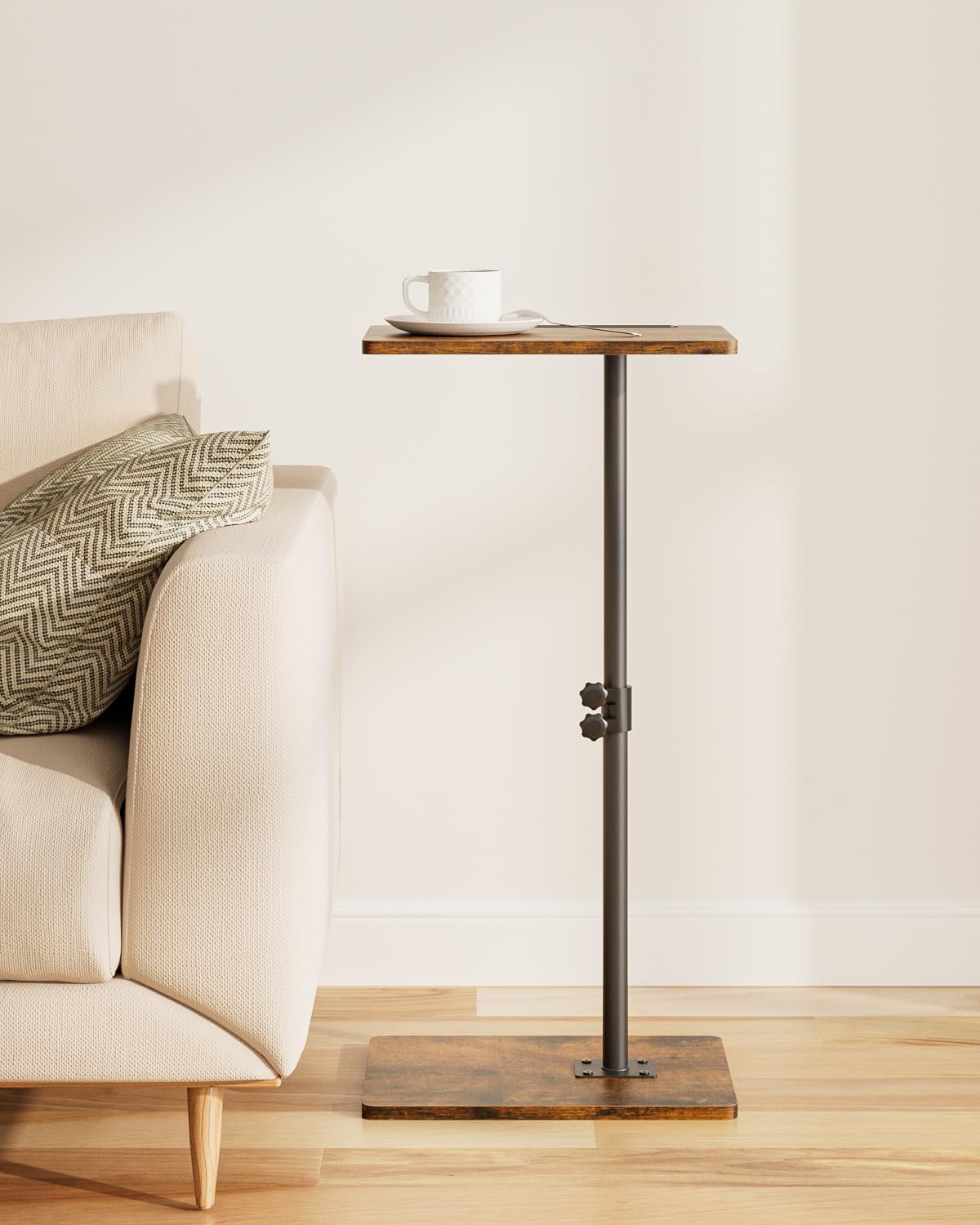 HEYZOEY Table d'appoint en Forme de C réglable en Hauteur - Table Basse rotative à 360° - Petite - 40 x 30 x (45-81) cm - en Bois - pour Chambre à Coucher, Salon, Bureau - Marron Rustique