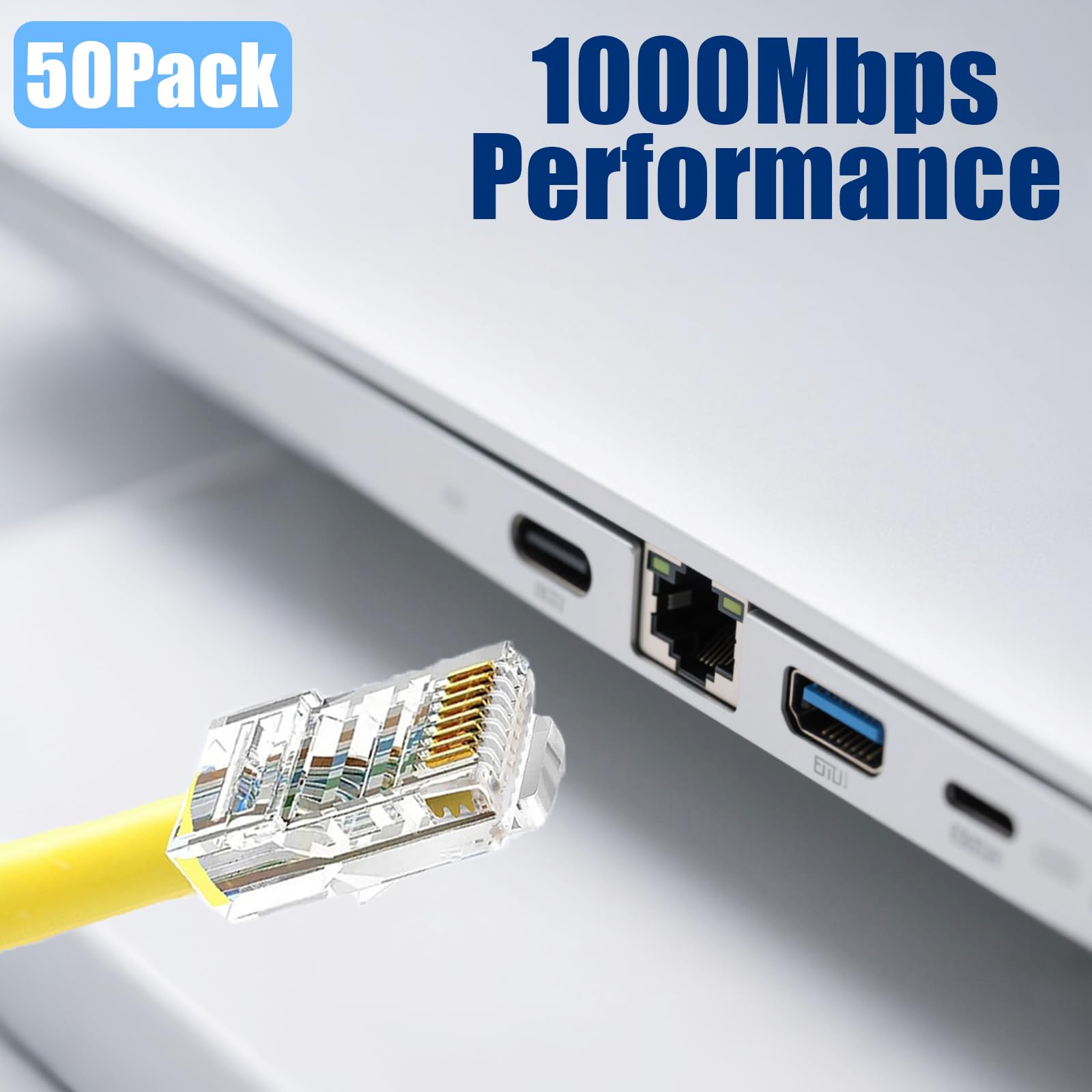 Conector Cat5e RJ45, paquete de 50 unidades, enchufe de red UTP, conectores modulares, conectores Rj45, extremos Ethernet para cable de hilo sólido