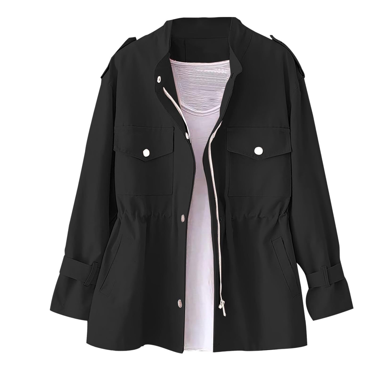 Women's Transition Jackets Women's Fashionable Waistband Zip Round Collar Casual Outerwear Transition Jackets Women's Sweat Jacket Women's Jacket Women's Sweat Jacket(Black,XL)