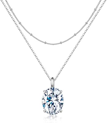 S925 Sterling Silver CZ Pandant Necklace, Dainty 3ct Oval/Emerald Cubic Zirconia Pandant Necklace Layered Chains Solitaire Simulated Diamond Necklace for Women Girls Mothers Day Gifts