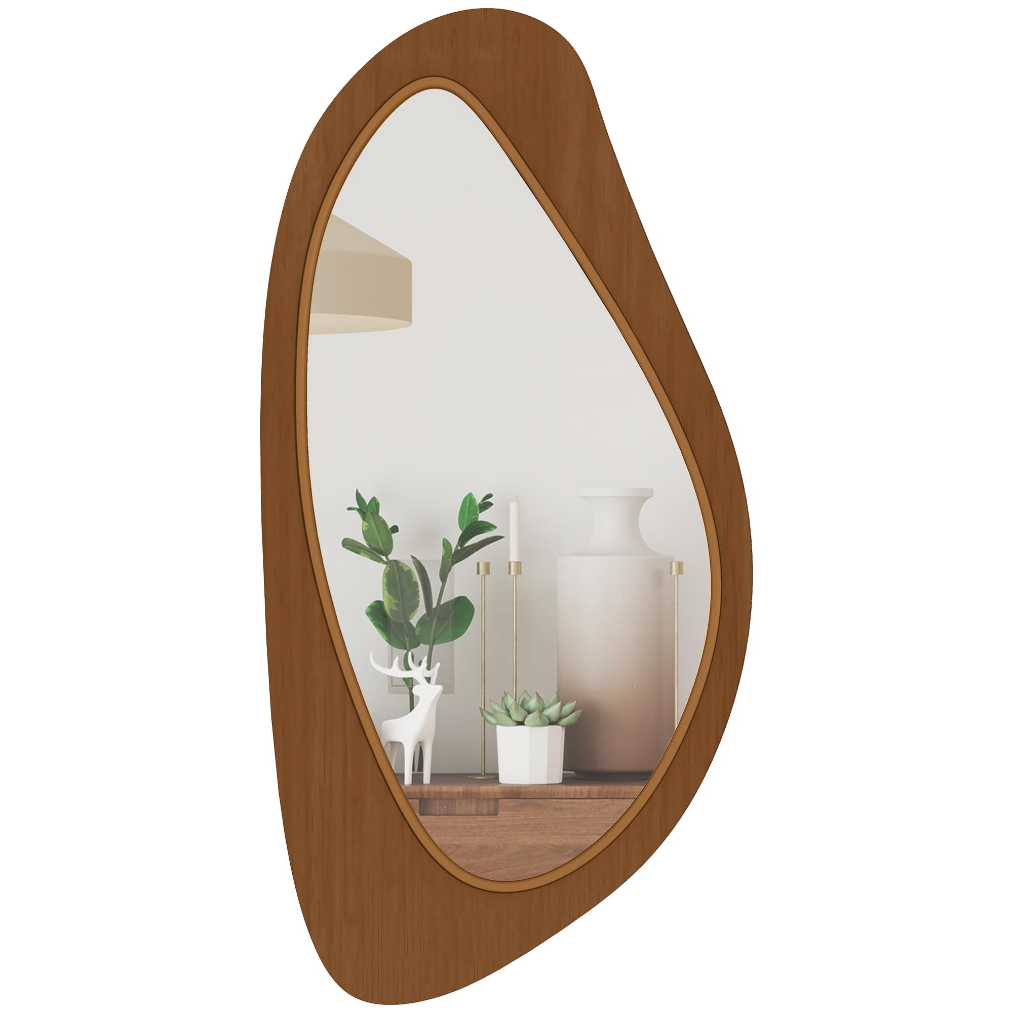 HOMCOM Miroir Mural asymétrique 91,5 x 45 cm Suspendu Effet Bois Naturel | Moderne, Cadre en Bois, pour Chambre, Salon, Dressing, Entrée