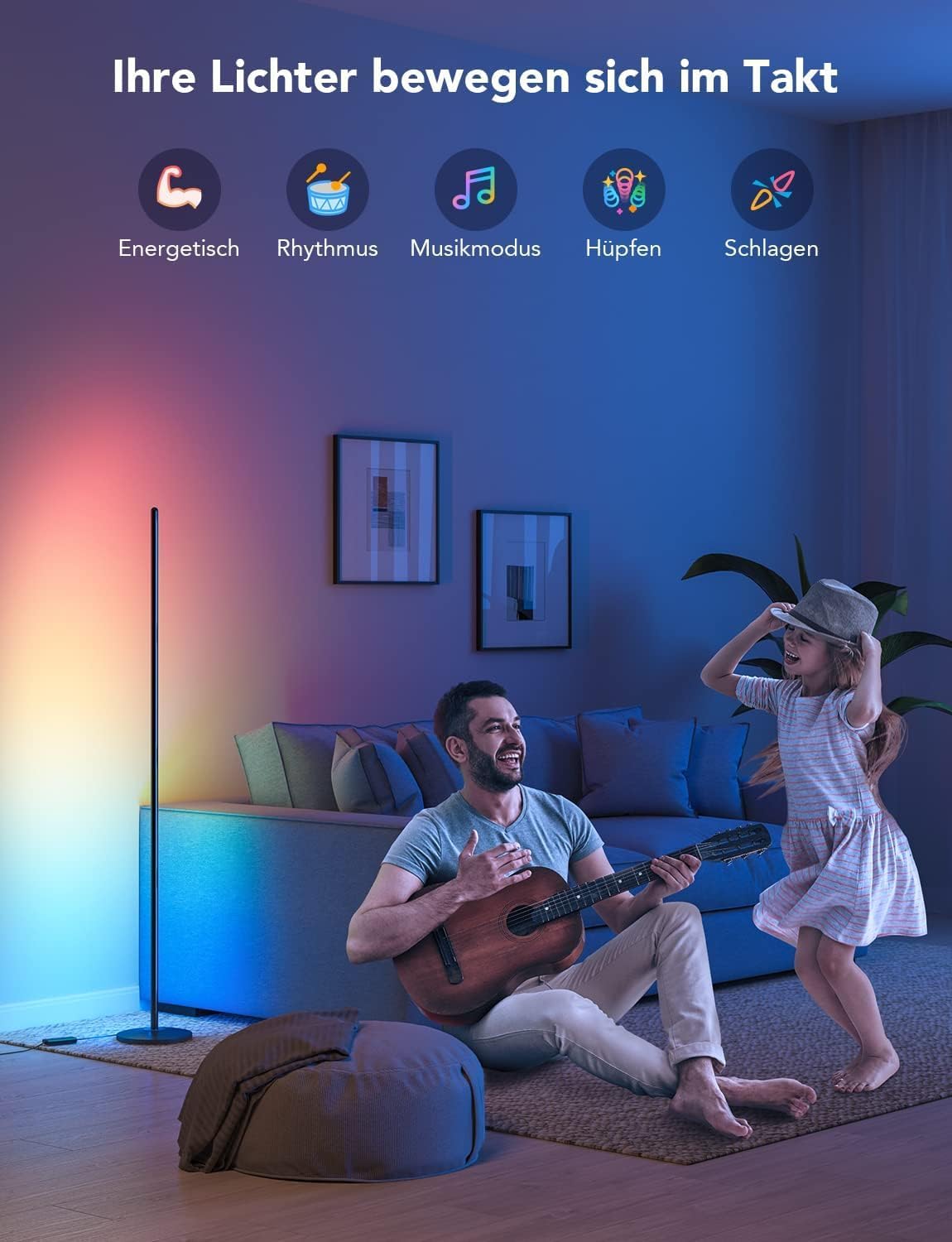 Govee RGBIC LED Stehlampe, WiFi Dimmbar, Alexa Matter, 16 Mio Farben, 85 Szenen, Musikmodi, Schwarz
