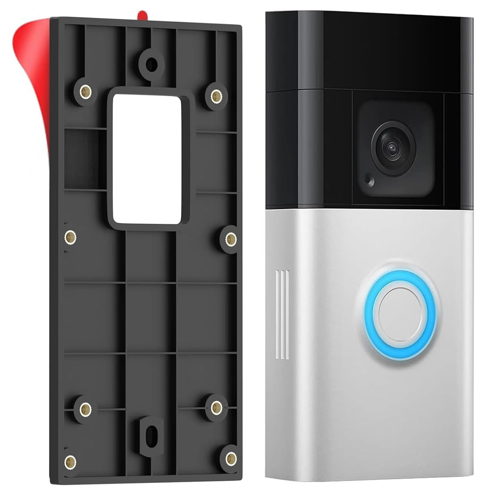 No Drill Doorbell Mount for Ring Battery Doorbell(2nd-2024 Release)/(2020 Release)/Plus/Pro/1/2/3/3 Plus/4, Doorbell Holder for Belleye Battery Camera, for Houses Apartment Door with A Spare Adhesive