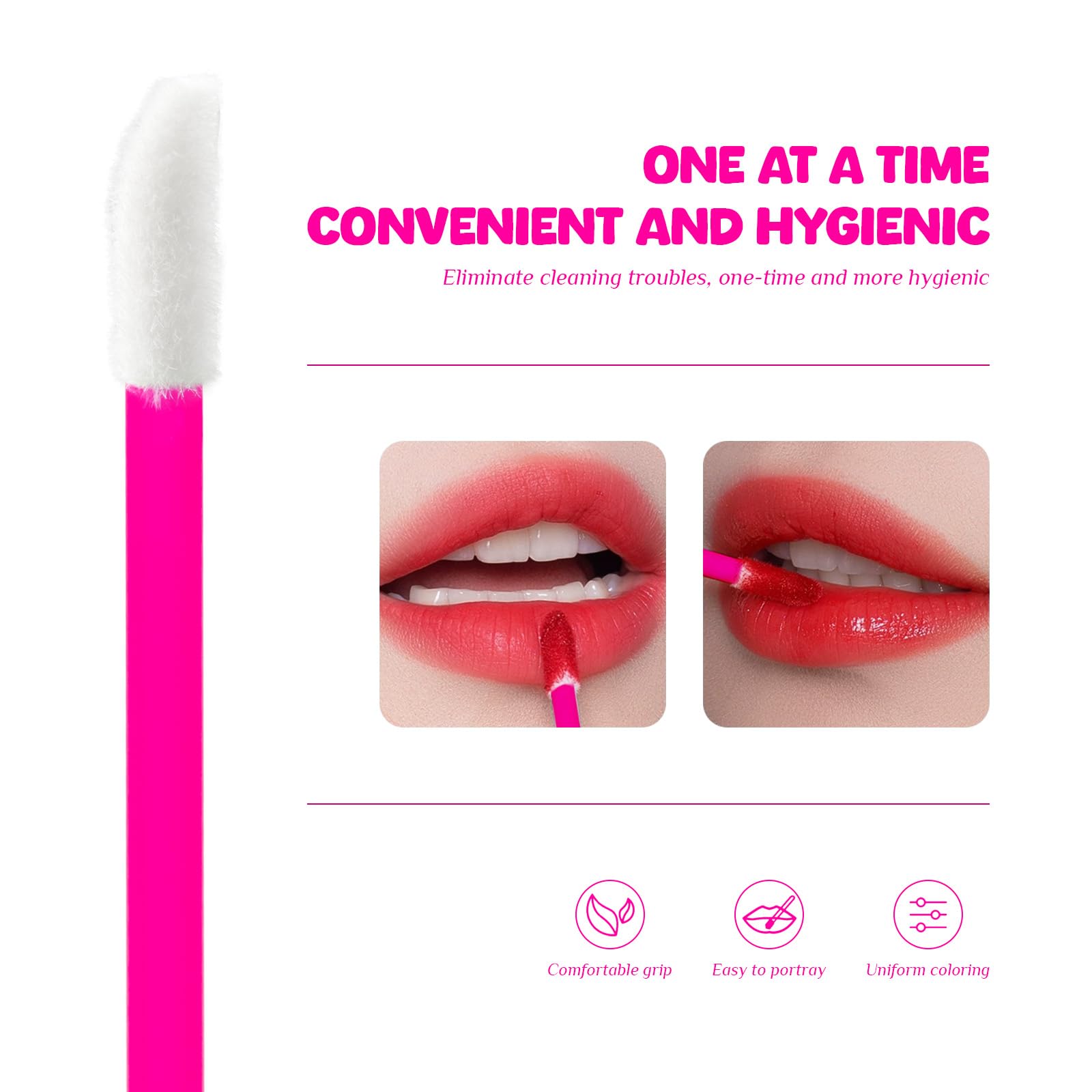 monouso Pennelli per labbra, 200 pezzi di applicatori per labbra, pennello applicatore per rossetto pennello per lucidalabbra e correttore strumenti di trucco per labbra e occhi (Rosso Rosa)
