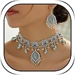 Indian Ensemble de bijoux pour femmes Collier traditionnel et boucles d'oreilles dansante Jhumka