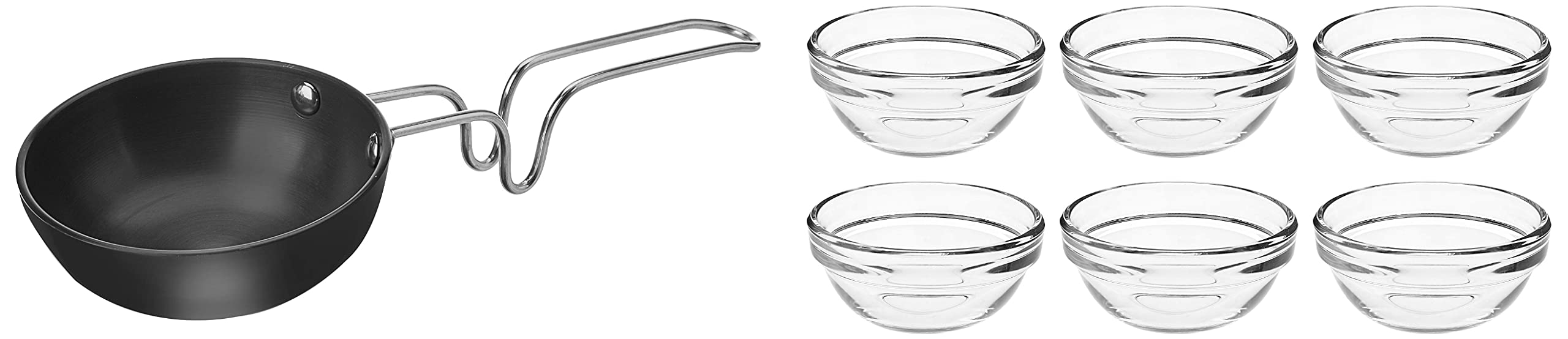 Amazon Brand - Solimo Hard Anodized Small Tadka Pan (9.4cm) & Glass Solid Bowls Set (6 Pieces, 75ml), Transparent (B09SM54SGQ) Amazon Price History, Amazon Price Tracker