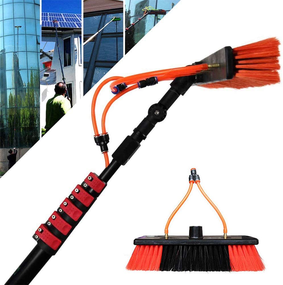 Kit de limpieza de paneles solares y ventanas, poste de fibra de carbono extensible de 3,6 a 9 m con cepillo, limpieza definitiva para ventanas domésticas y profesionales