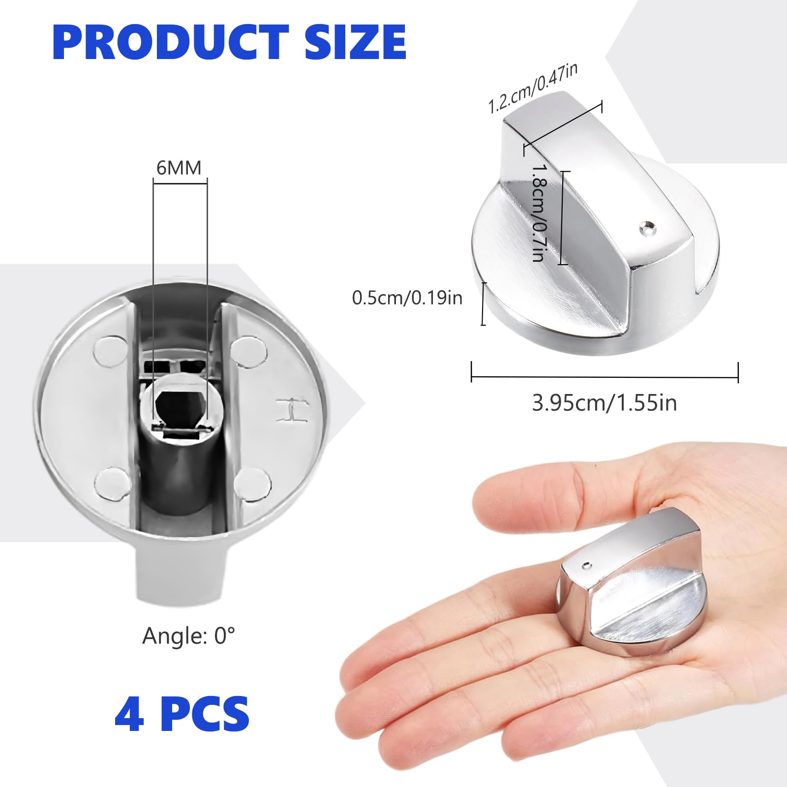 4 Pezzi manopole piano cottura, 6mm pomelli Cucina Gas Universale, Copertura Pomello Accessori di Ricambio per Forno, Cover Knob Replacement Accessories