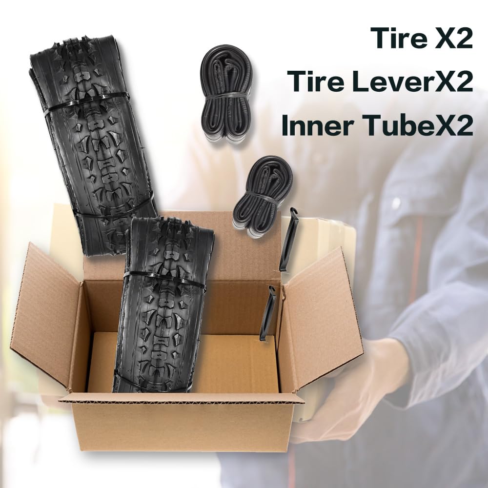Paquete de 2 neumáticos de bicicleta de 26 x 1.95 pulgadas de 26 x 1.75/1.95/2.125 de repuesto o juego con tubos interiores AV válvula Schrader de 32 mm adecuados para neumáticos y tubos de repuesto