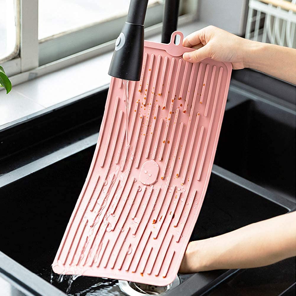 NILKANTH Dish Drying Mat (17.3″ × 7.9″ Silicone Mat Pink) 2